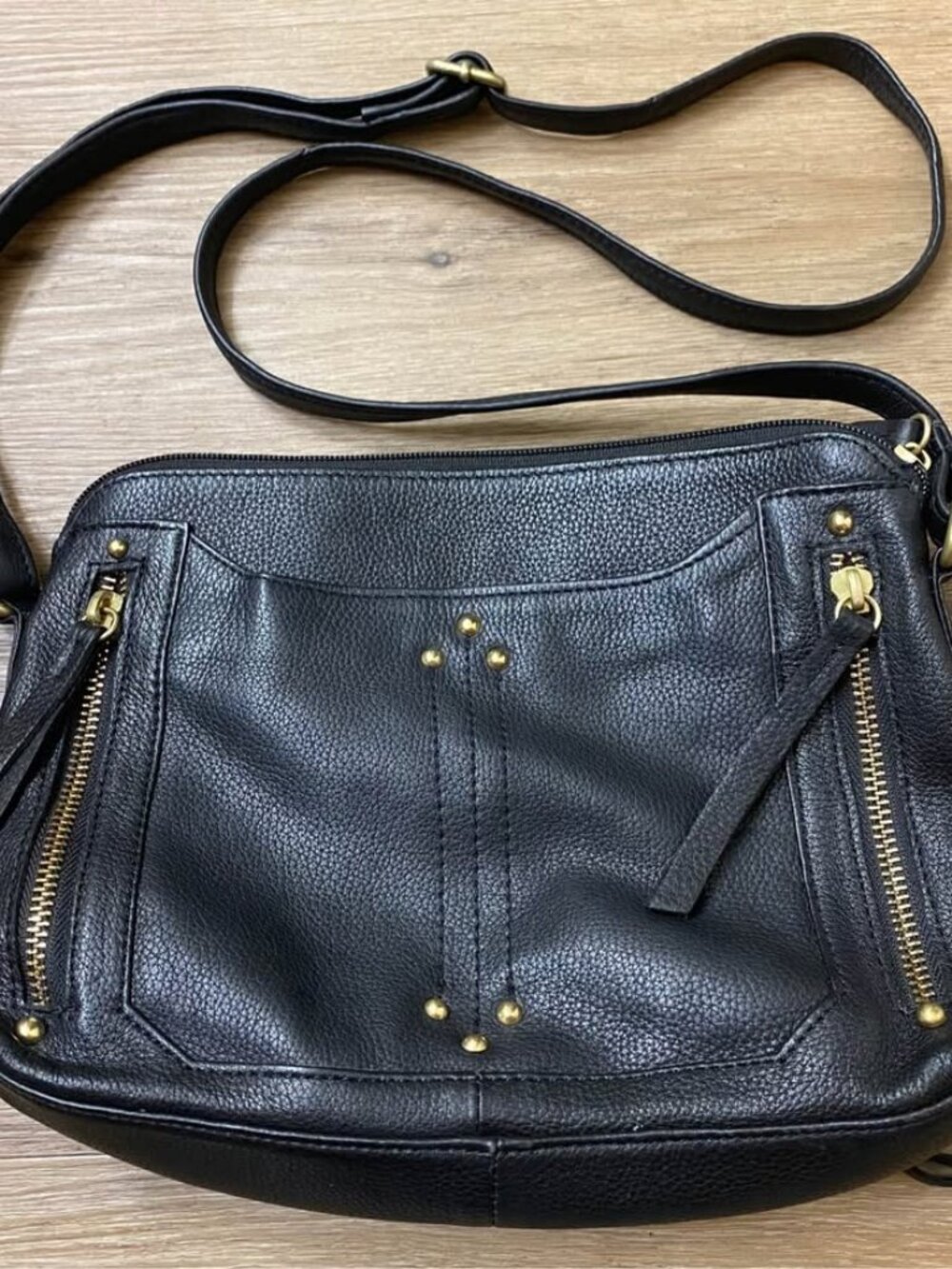 Mob Wife Black Leather Studded Utility Crossbody Bag – Multi-Compartment